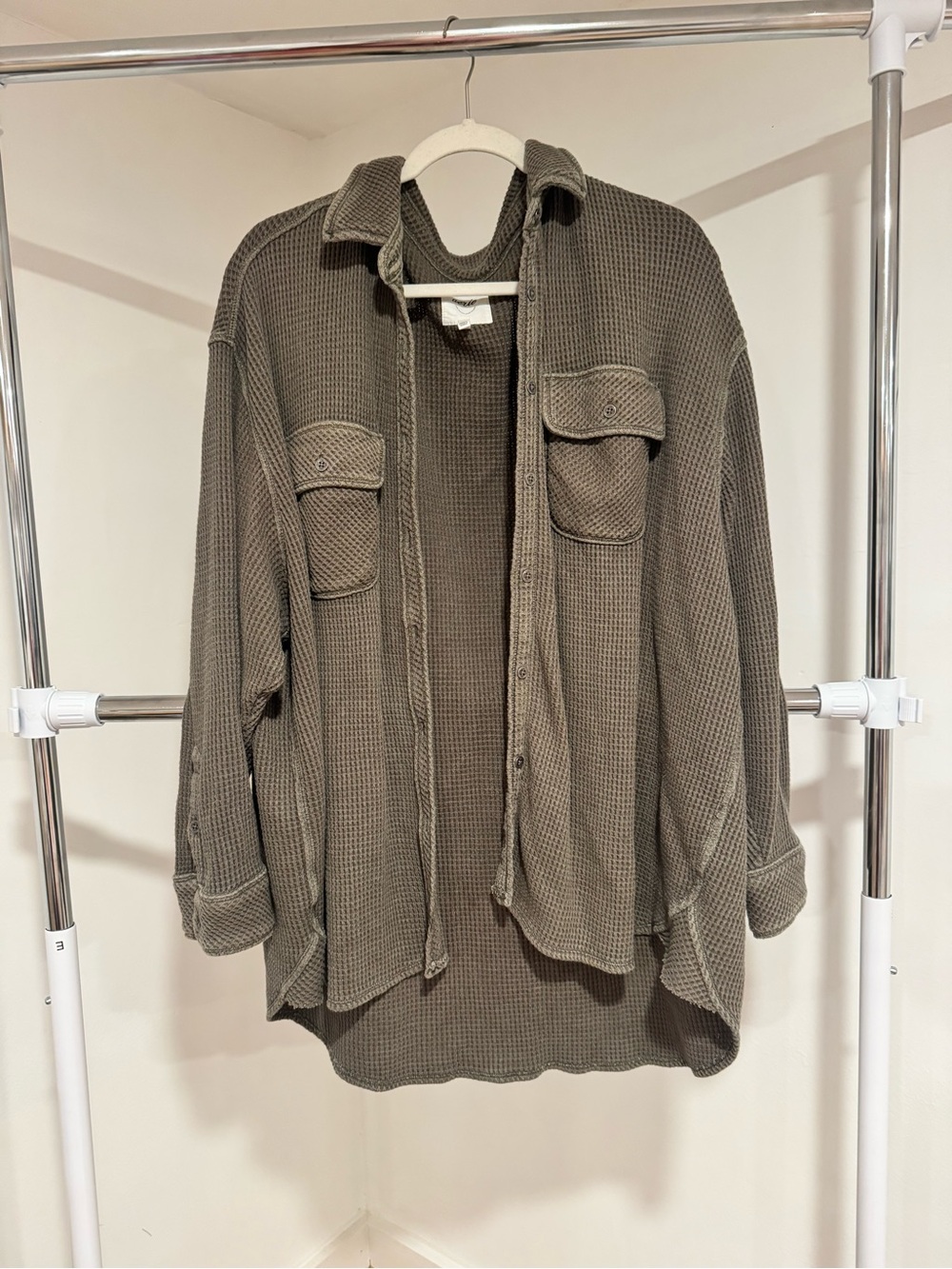 aerie Olive Waffle Knit Shirt Jacket